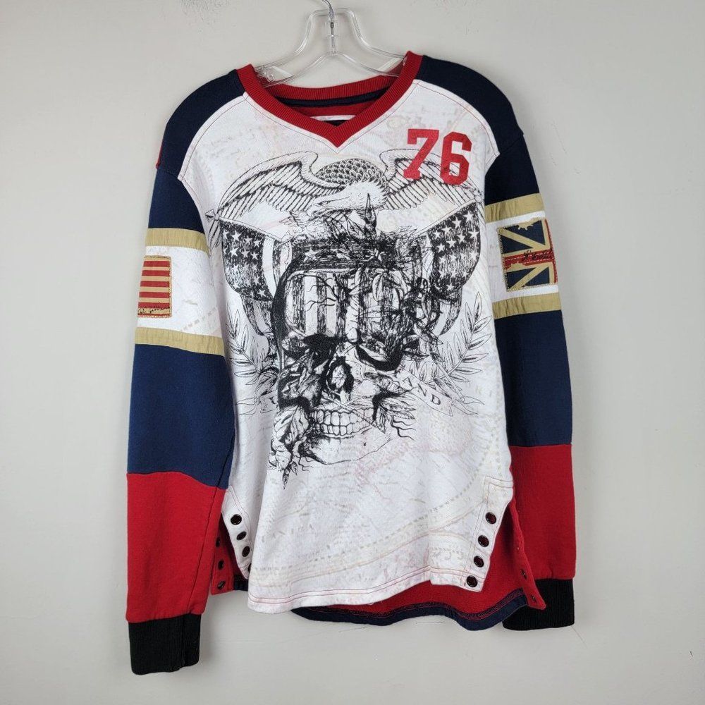 The Heritage By America 76 Women's Long Sleeves Skull Eagle Flats Sweatshirt L